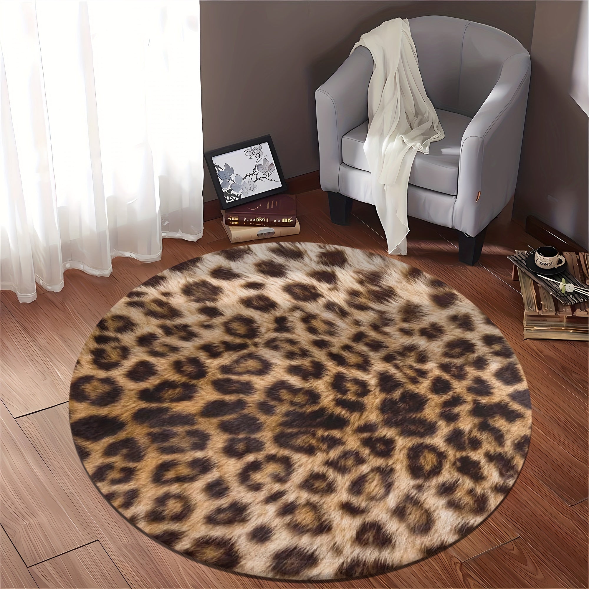 Leopard Print Ronde Vloerkleed - Zacht, Absorberend & Antislip Flanellen Mat voor Woonkamer, Slaapkamer, Hal - Wasbare Huisdecoratie