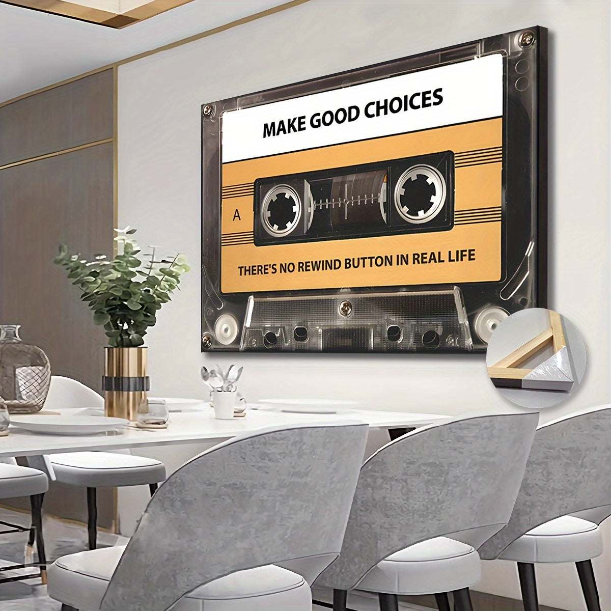 Extra Grote Retro Cassette Tape Canvas - Inspirerende Quote, Klaar om op te Hangen, Perfect voor Woonkamer & Kantoor