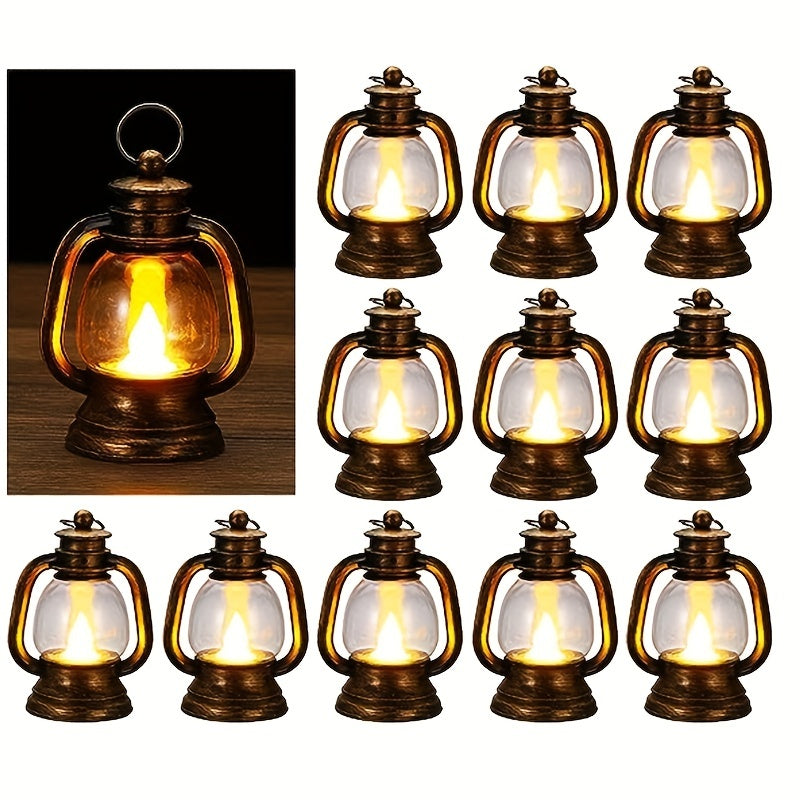 12 stuks Vintage Mini LED Kerstlantaarns - Knipperende Lampjes voor Feestelijke Decoratie