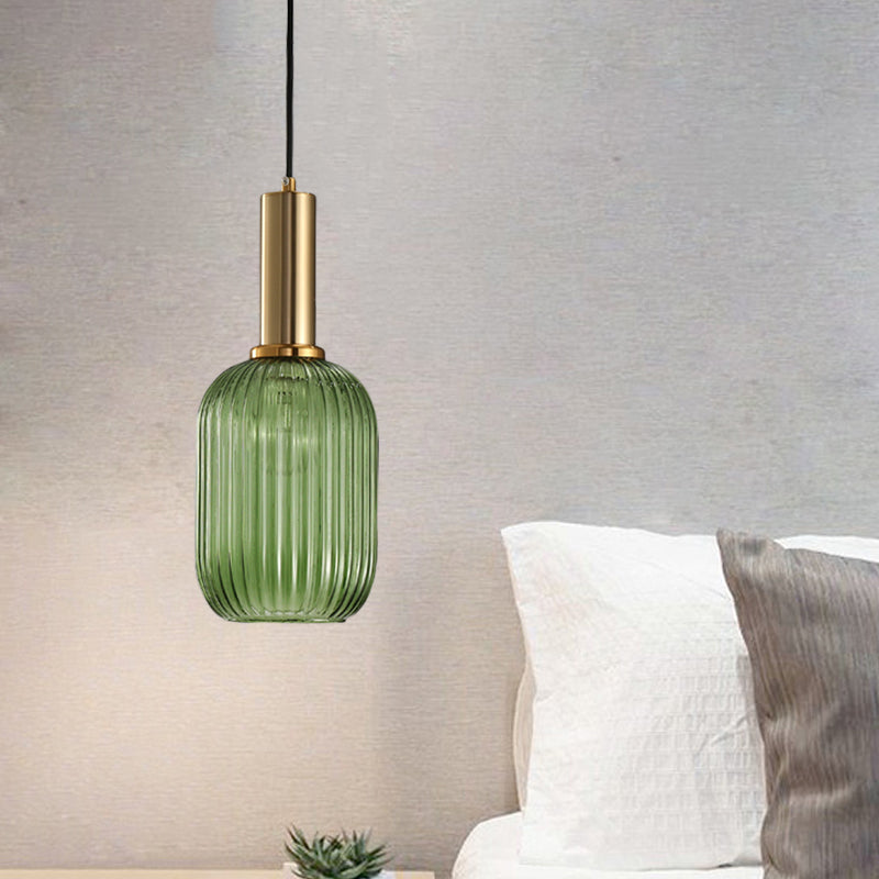 Zwarte/Gouden Moderne Hanglamp met Ribbelglas