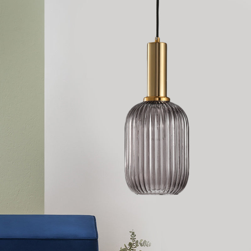 Zwarte/Gouden Moderne Hanglamp met Ribbelglas