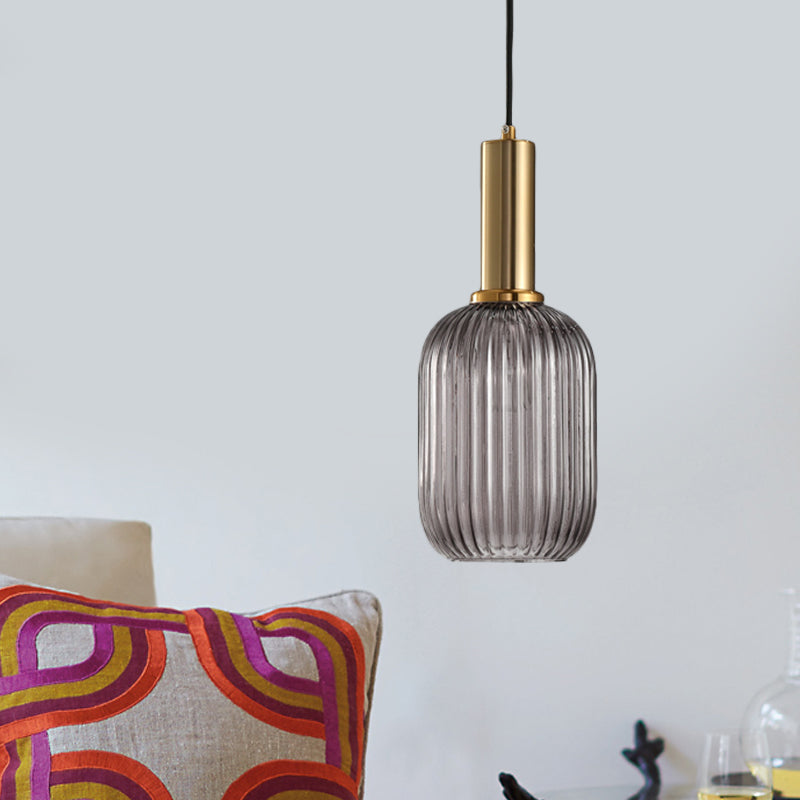 Zwarte/Gouden Moderne Hanglamp met Ribbelglas