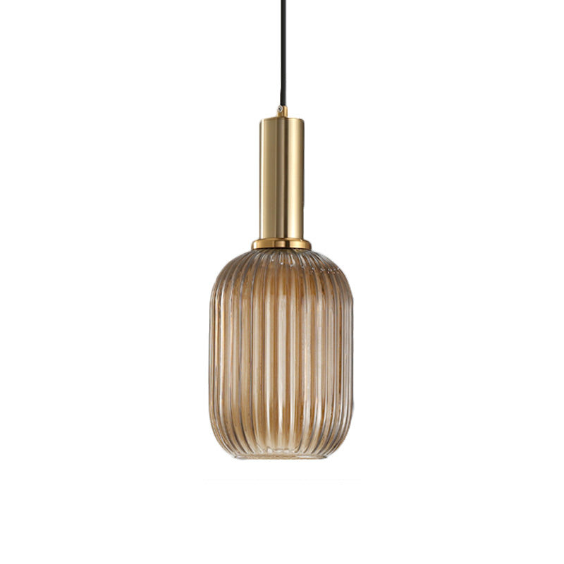 Zwarte/Gouden Moderne Hanglamp met Ribbelglas