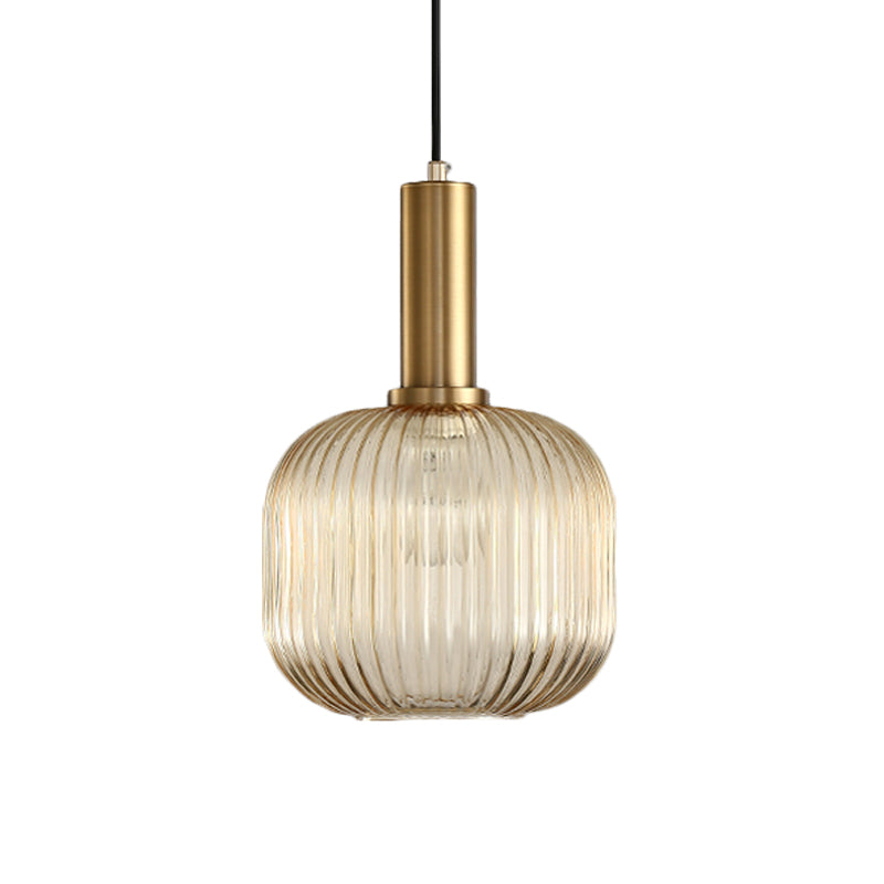 Zwarte/Gouden Moderne Hanglamp met Ribbelglas