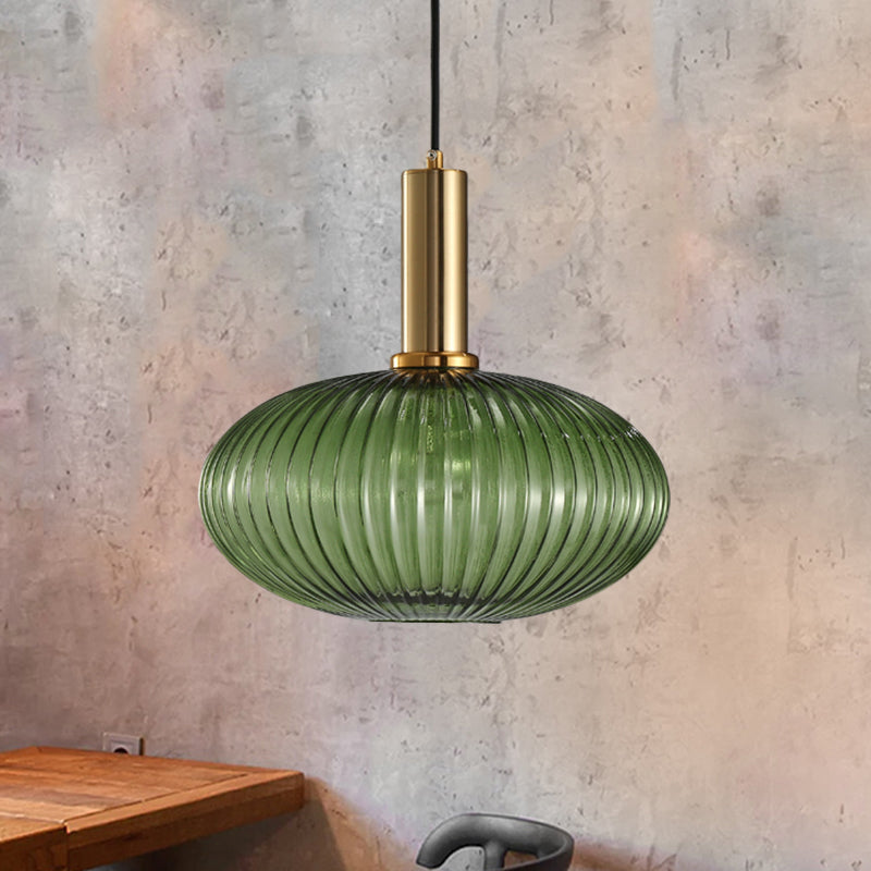 Zwarte/Gouden Moderne Hanglamp met Ribbelglas