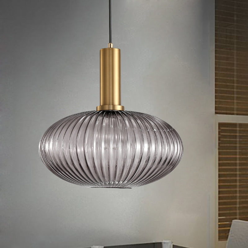 Zwarte/Gouden Moderne Hanglamp met Ribbelglas