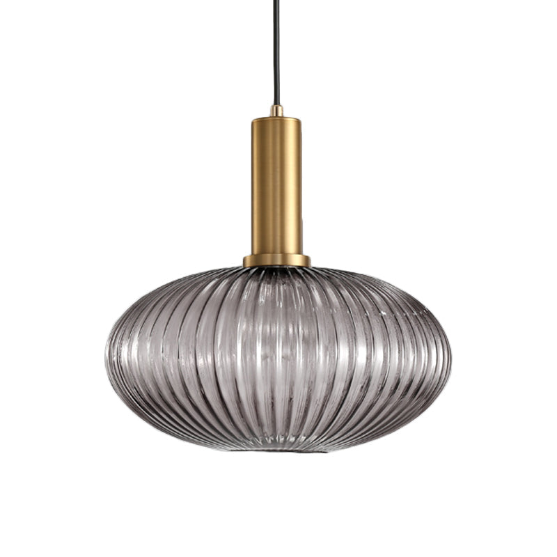 Zwarte/Gouden Moderne Hanglamp met Ribbelglas