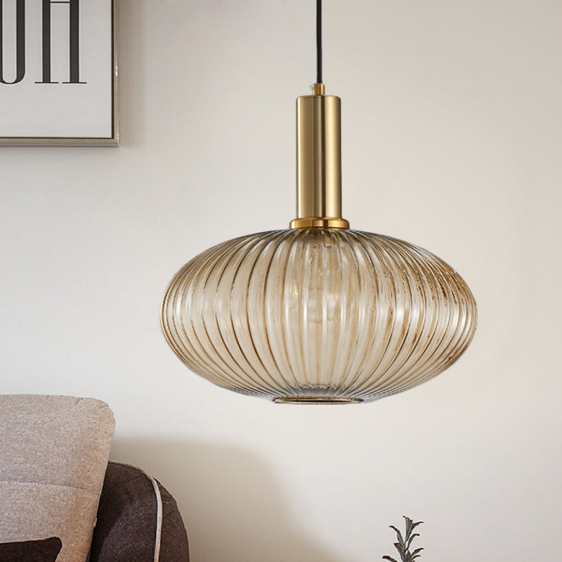 Zwarte/Gouden Moderne Hanglamp met Ribbelglas