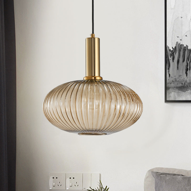 Zwarte/Gouden Moderne Hanglamp met Ribbelglas