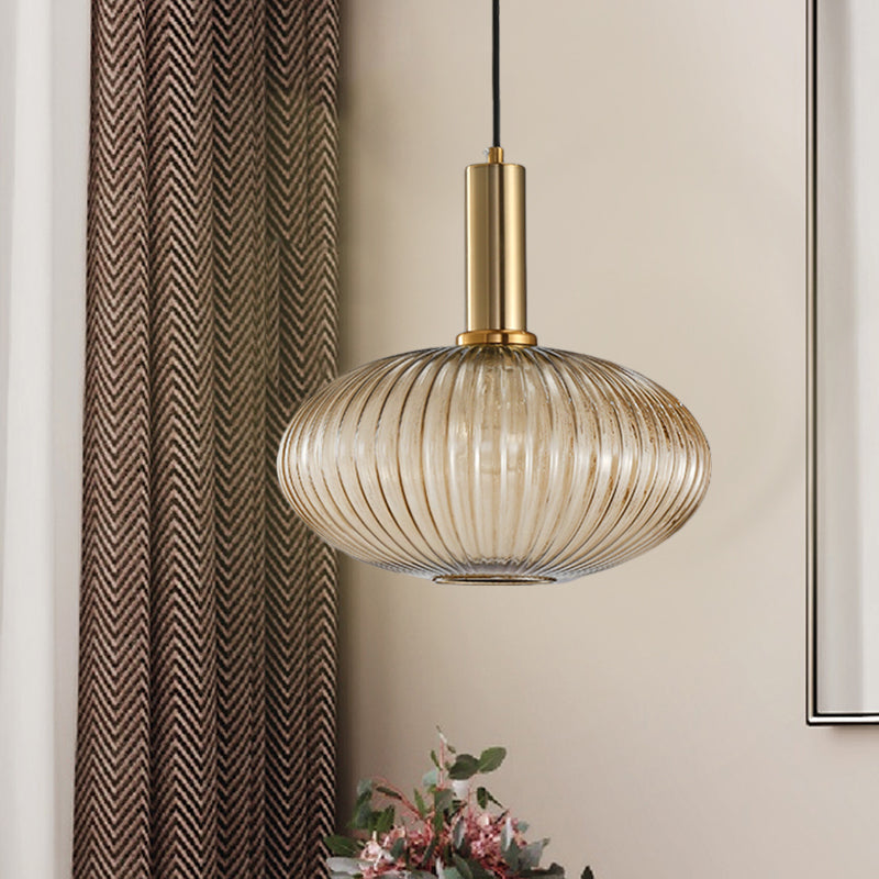 Zwarte/Gouden Moderne Hanglamp met Ribbelglas