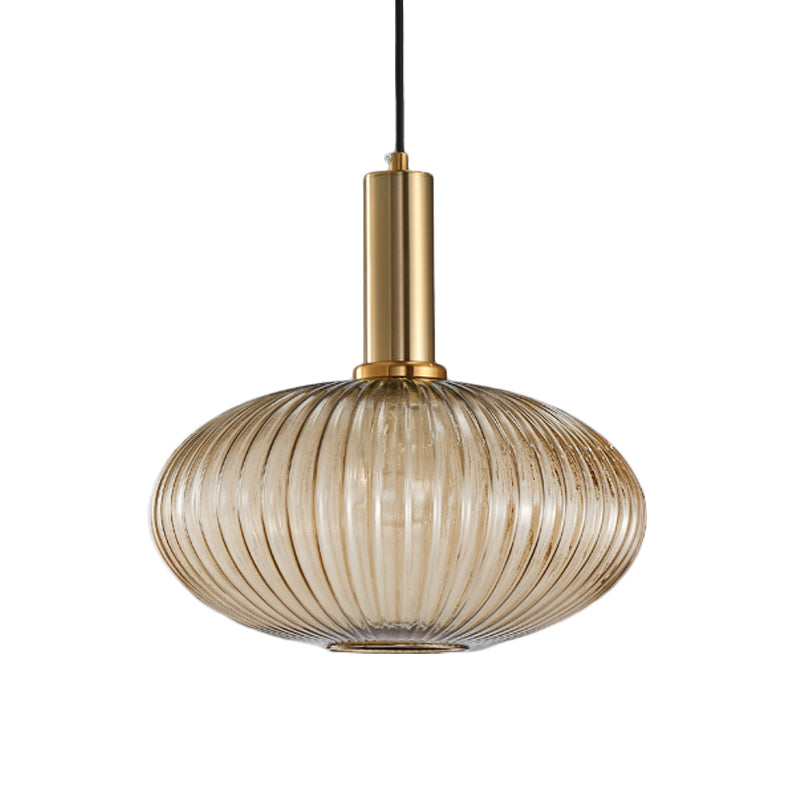 Zwarte/Gouden Moderne Hanglamp met Ribbelglas