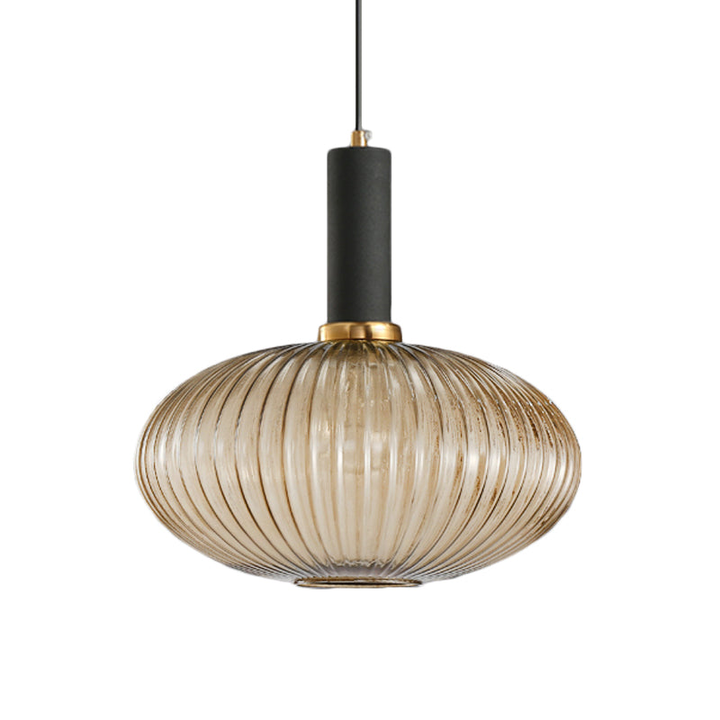 Zwarte/Gouden Moderne Hanglamp met Ribbelglas