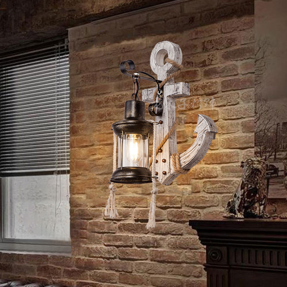 Austin Vintage LED Wandlamp - Anker, Eet-/Woonkamer, Metaal/Hout