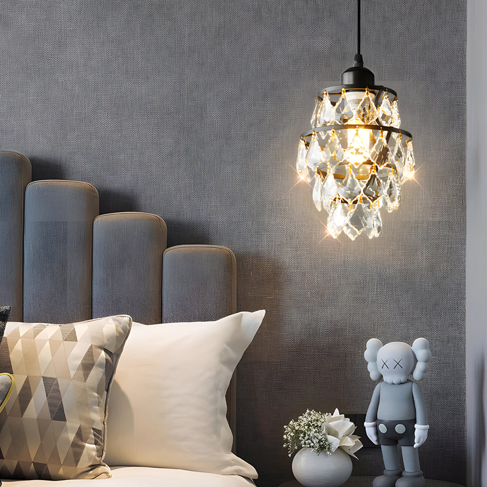 Kristallen Hanglamp in Goud/Zwart - 1-Licht Mini Kroonluchter