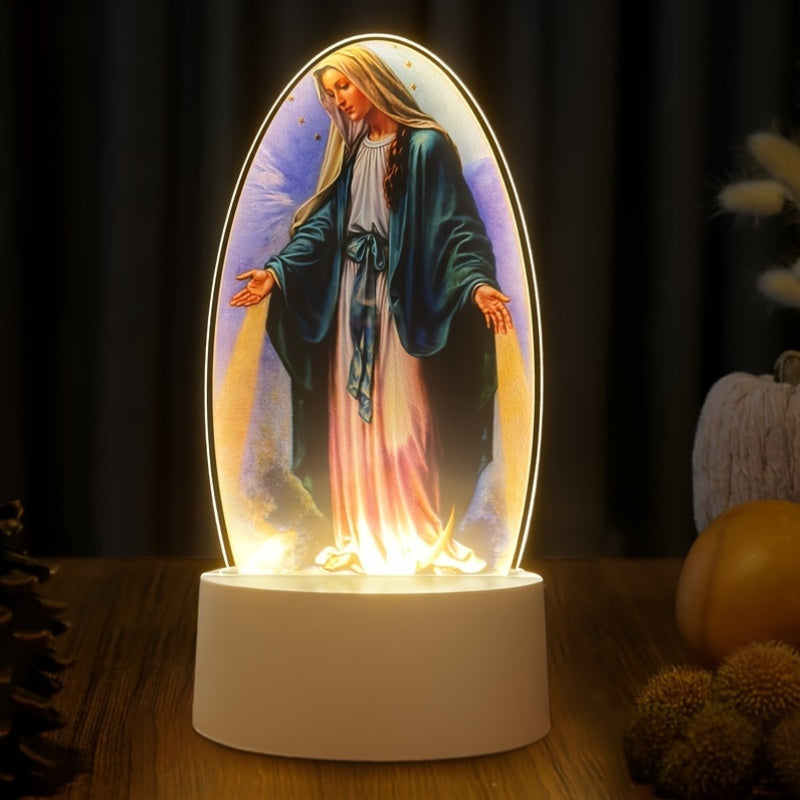 SacredGlow - Maagd Maria Nachtlampje met LED Acryl Frame, USB-Voeding