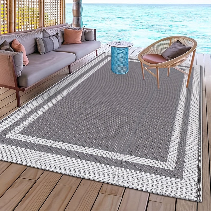 Waterdichte Buitenmat – Lichtgewicht, Omkeerbaar Patio Tapijt met Tas en Stokken, PP Materiaal, Vlechtwerk, Ideaal voor Terras, Balkon, Picknick of Strand