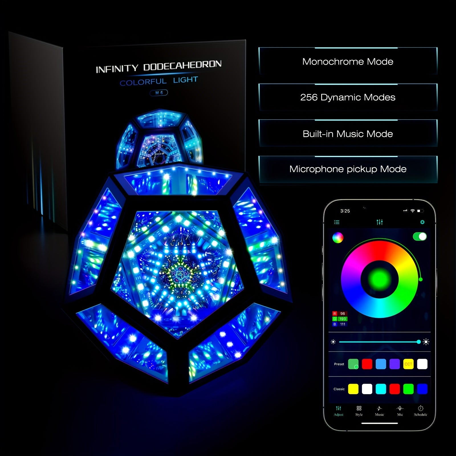 InfinityGlow - Magische Kleurrijke Dodecaëderlamp met 3D Oneindige Spiegel en RGB Verlichting