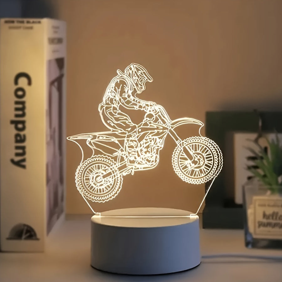 MotoLamp - 3D LED Nachtlamp Motocross Thema, USB-gevoede Sfeerverlichting