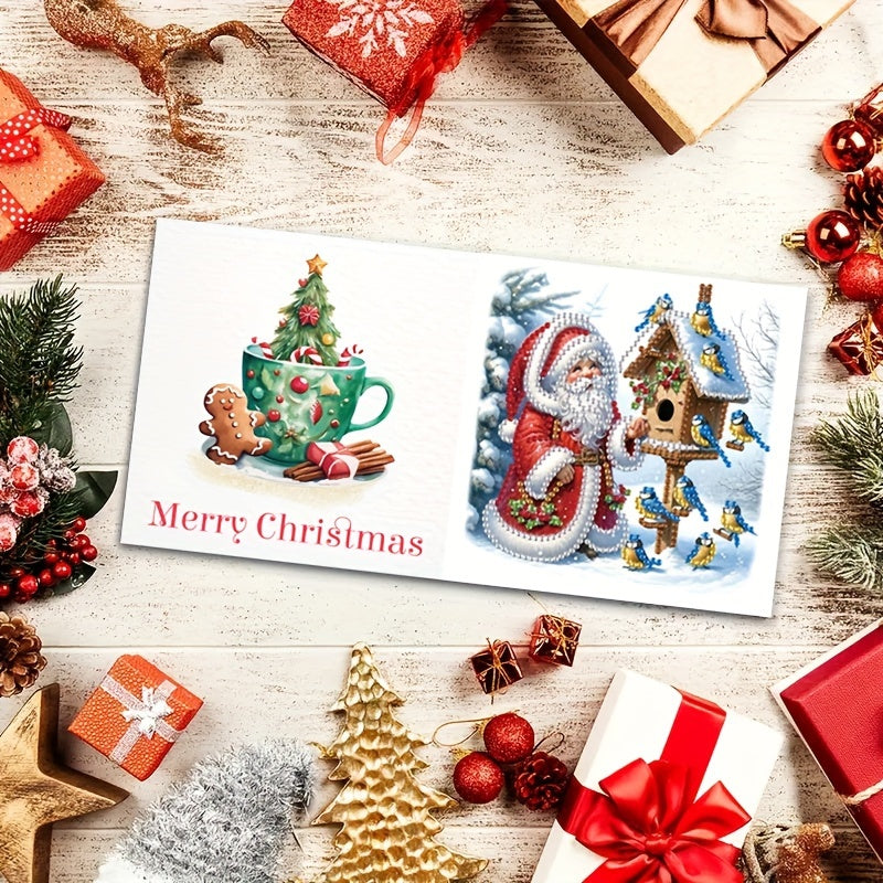 6-Pack Christmas Diamond Painting Card Kit - Feestelijke Groetekaarten met Sneeuwman, Kerstman, Kerstboom, Bloemen, Vogels en Eekhoorn Ontwerpen, Unieke Handgemaakte Cadeauset voor Dierbaren