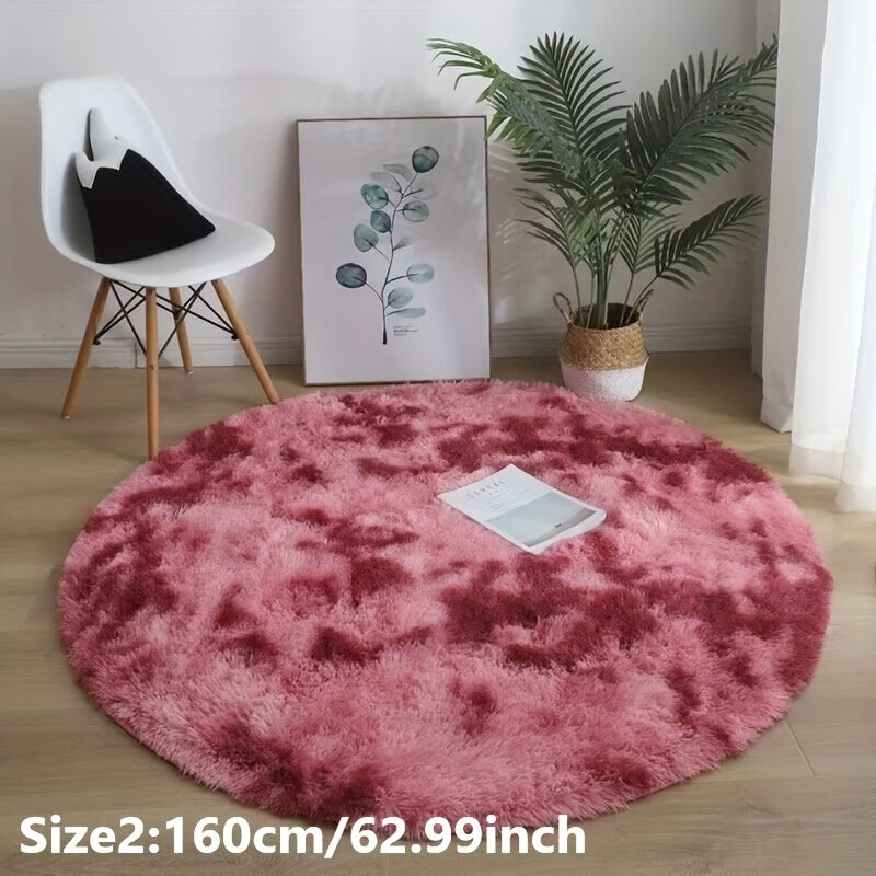 1pc Tie-dye Pluchen Ronde Vloerkleed - Zachte en Warme Decoratieve Mat voor Woonkamer, Slaapkamer en Yoga