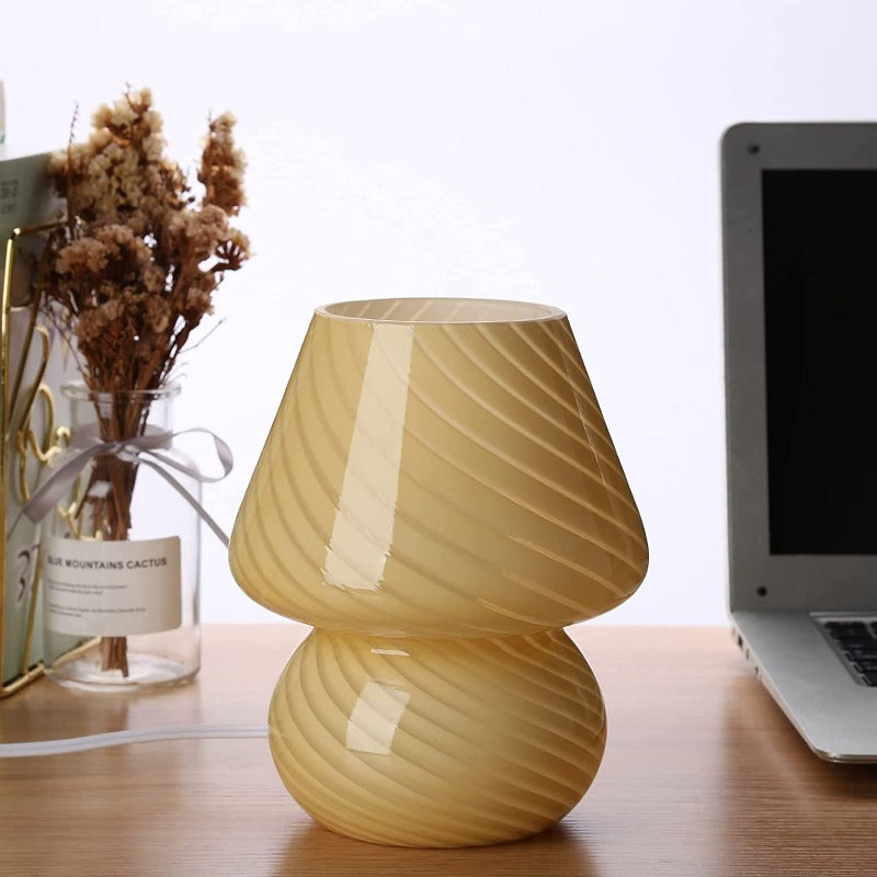 Mushroom Lamp - Vintage Glazen Nachtlampje met Strepen