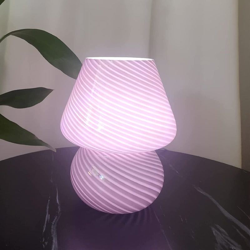 Mushroom Lamp - Vintage Glazen Nachtlampje met Strepen