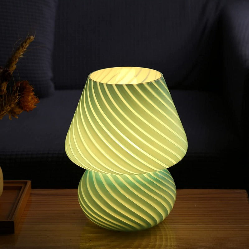 Mushroom Lamp - Vintage Glazen Nachtlampje met Strepen