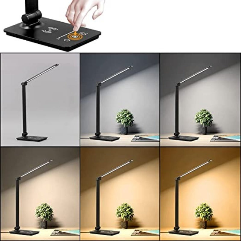 LED Bureau Lamp - Met Draadloze Oplader en Touch Control - 5 Kleurenmodi & Volledig Dimbare Functie