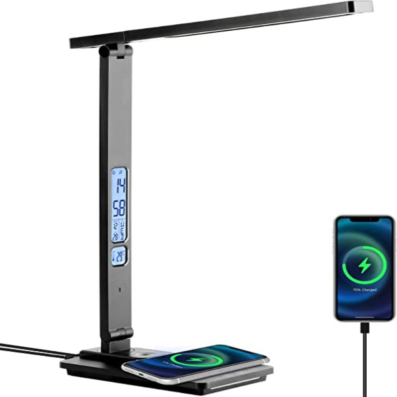 LED Bureau Lamp - Met Draadloze Oplader en USB Oplaadpoort - Touch Bediening