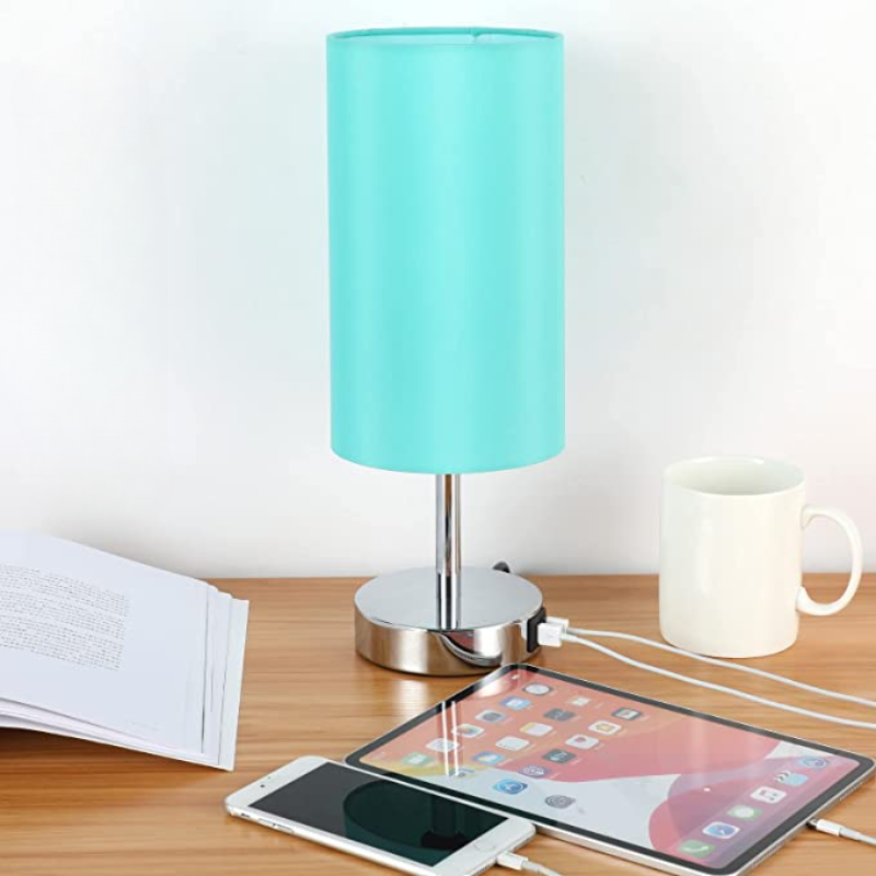 Touch Control Table Lamp - Tafellamp met USB Poorten en 3-weg Dimbare Flaxen Kap