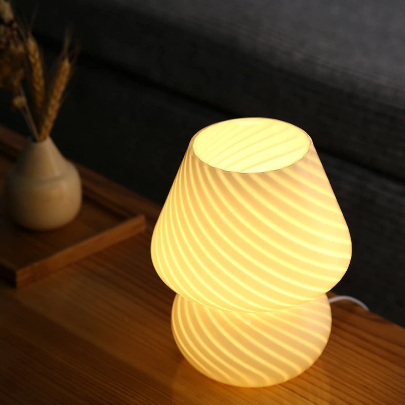 Mushroom Lamp - Vintage Glazen Nachtlampje met Strepen