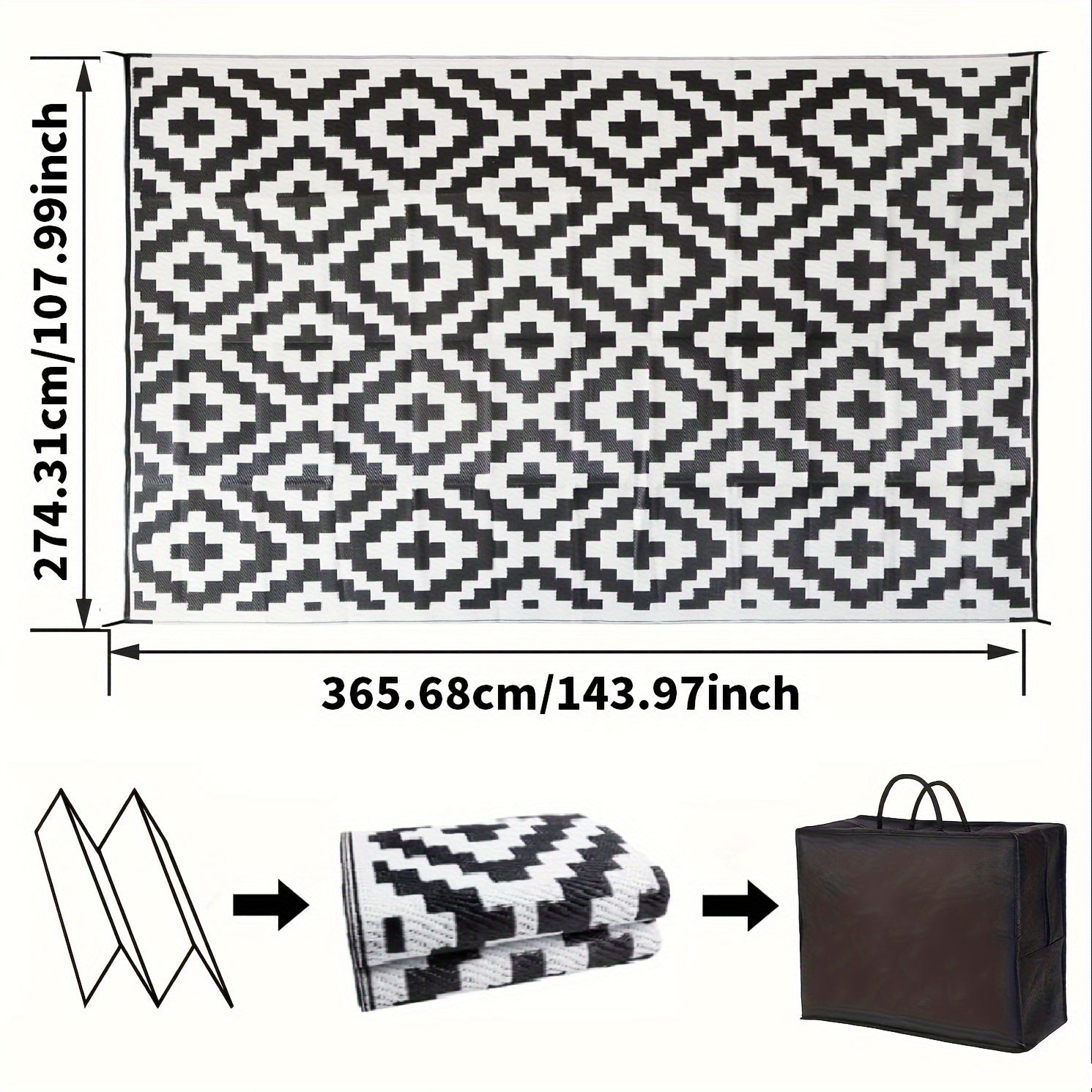 Geometrisch Dubbelzijdig Buitentapijt - Waterdicht en Duurzaam, Perfect voor Camping, Terras en Balkon - Alle Seizoenen, Polypropyleen