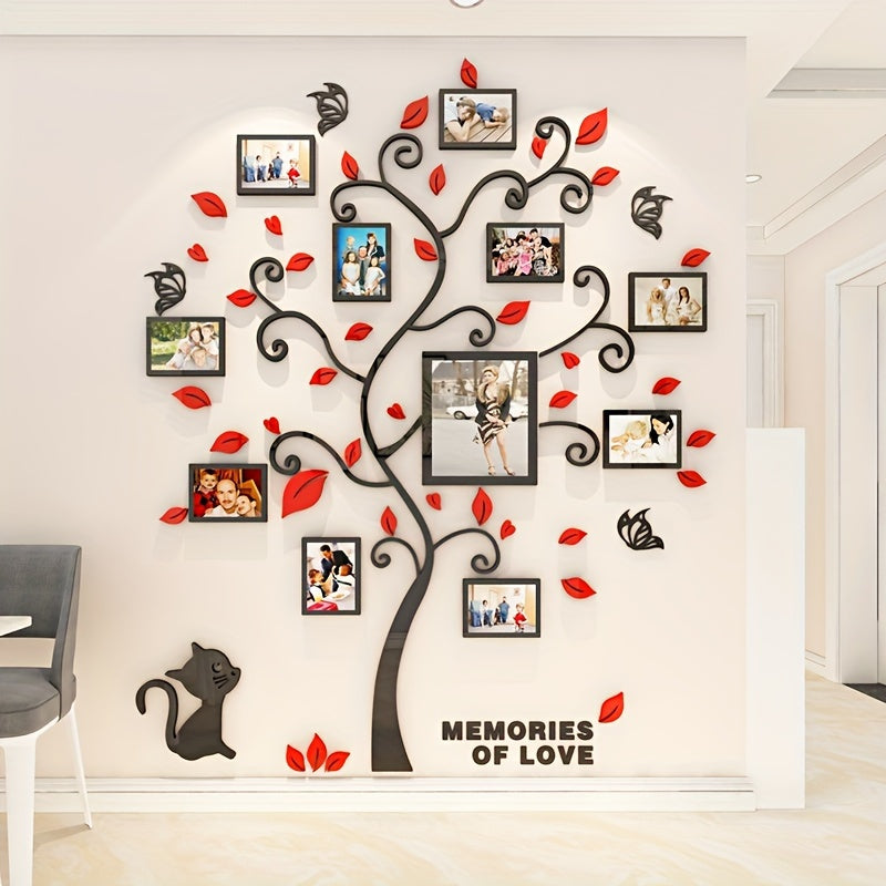 1 Set Acryl Fotolijst Muurdecoratie - 3D Creatieve Fotoboom voor Familie & Huisdieren, Zelfklevende Muursticker voor Woonkamer, Hal, Veranda, Deel Speciale Herinneringen