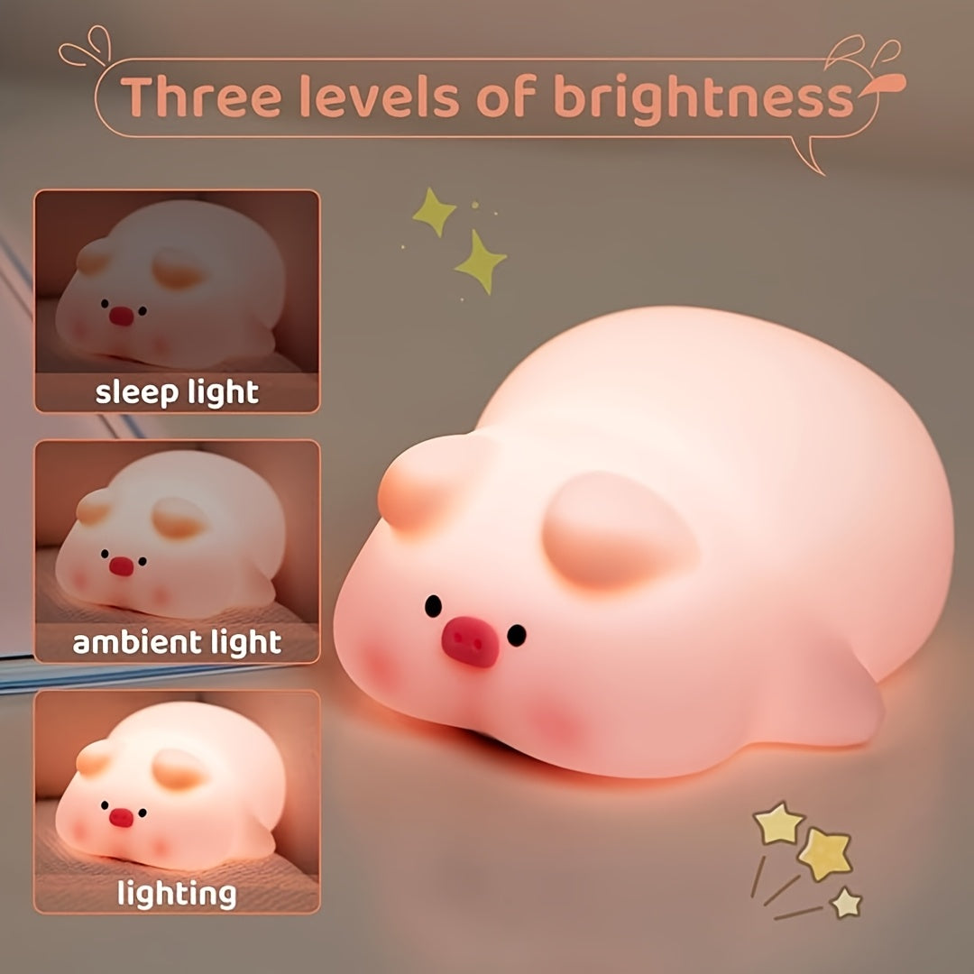 PiggyGlow - Schattig Siliconen Nachtlampje, USB Oplaadbaar, Perfect Cadeau