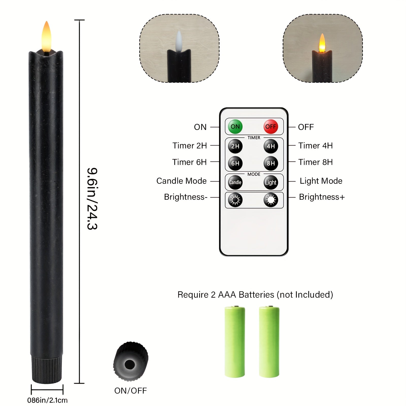 6 stuks Zwarte Flameless Kaarsen met Afstandsbediening – Realistische LED Kegelkaarsen voor Tafeldecoratie en Feesten