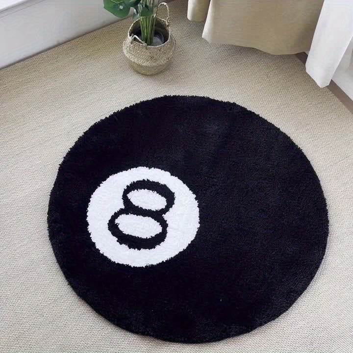 Billiard Black 8 Ball Tapijt - Ronde Antislip Vloermat voor Woonkamer, Badkamer, en Decoratie (Verkrijgbaar in Verschillende Maten)