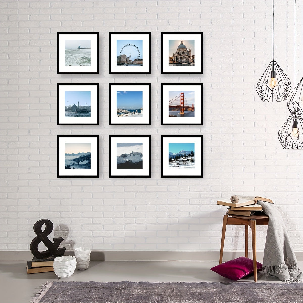 Set van 3 Houten Vierkante Fotolijsten – Lichtgewicht en Eenvoudig op te Hangen