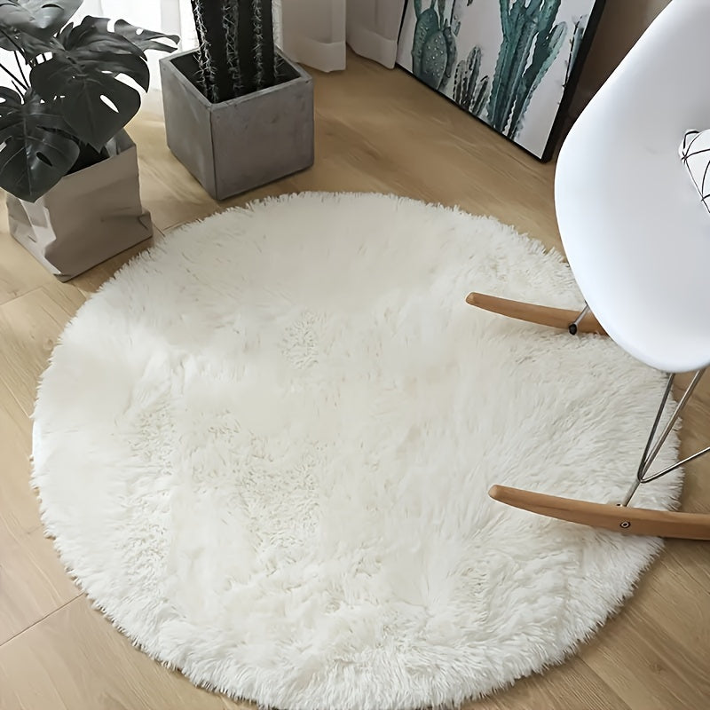 Super Zachte Witte Ronde Pluchen Tapijt - Perfect voor Woonkamer, Slaapkamer, en Kinderkamer - Antislip, Fluffy en Machinaal Gemaakt