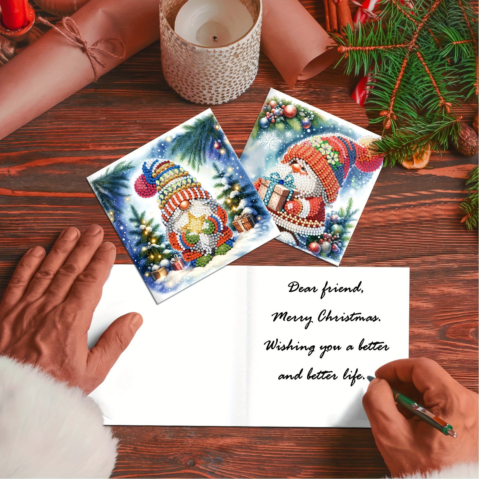 12pcs DIY 5D Diamond Painting Christmas Greeting Cards with Envelopes - Handgemaakt, Exquisite Cartoon Santa Ontwerpen voor Familie en Vrienden