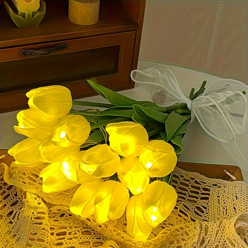 LumiBloom - 10 Stuks Tulp LED Lampen, Handgemaakte Boeket Tafellampen, Perfect