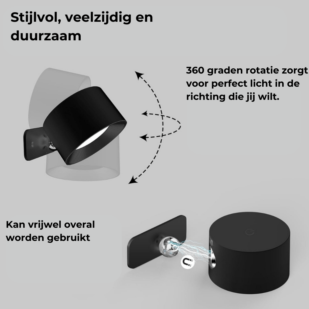 FlexiBeam - Draadloze oplaadbare 360° muurlamp