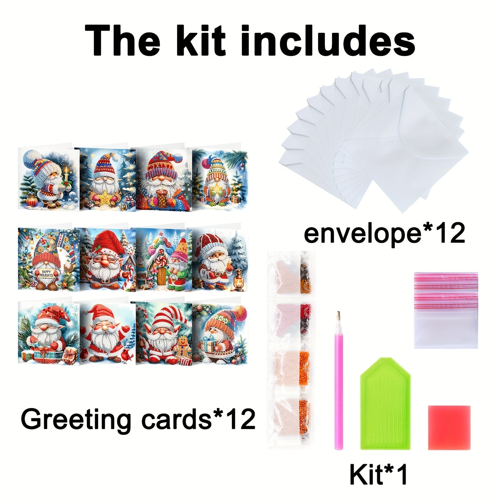 12-delige DIY Diamantschilderij Kerstkaarten Set - Kerstman Thema Wenskaarten voor Vrienden en Familie