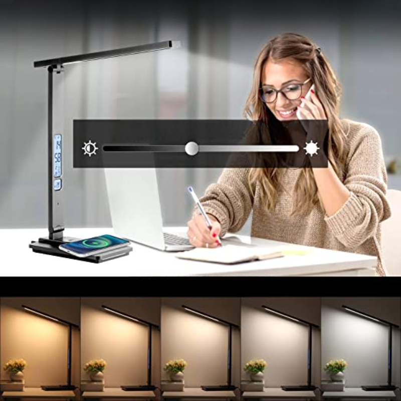 LED Bureau Lamp - Met Draadloze Oplader en USB Oplaadpoort - Touch Bediening