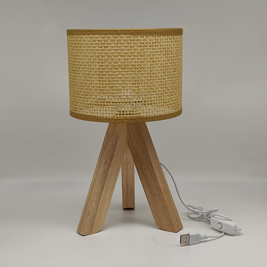 DecoLicht - Rustieke Houten Tafellamp met USB Voeding