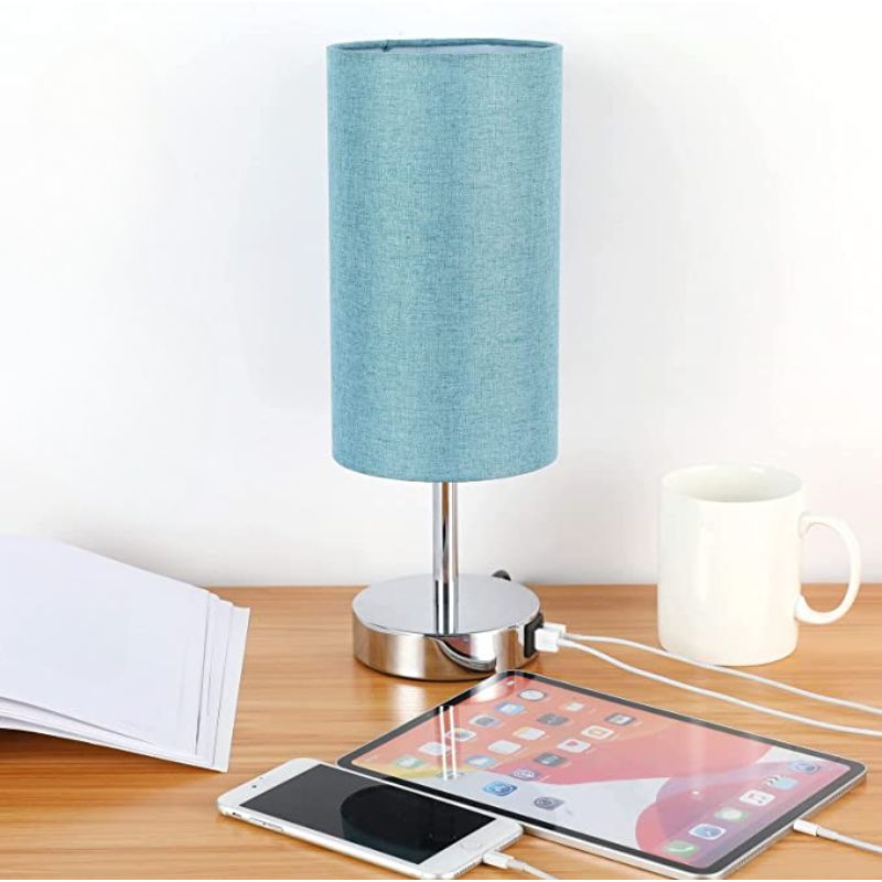 Touch Control Table Lamp - Tafellamp met USB Poorten en 3-weg Dimbare Flaxen Kap