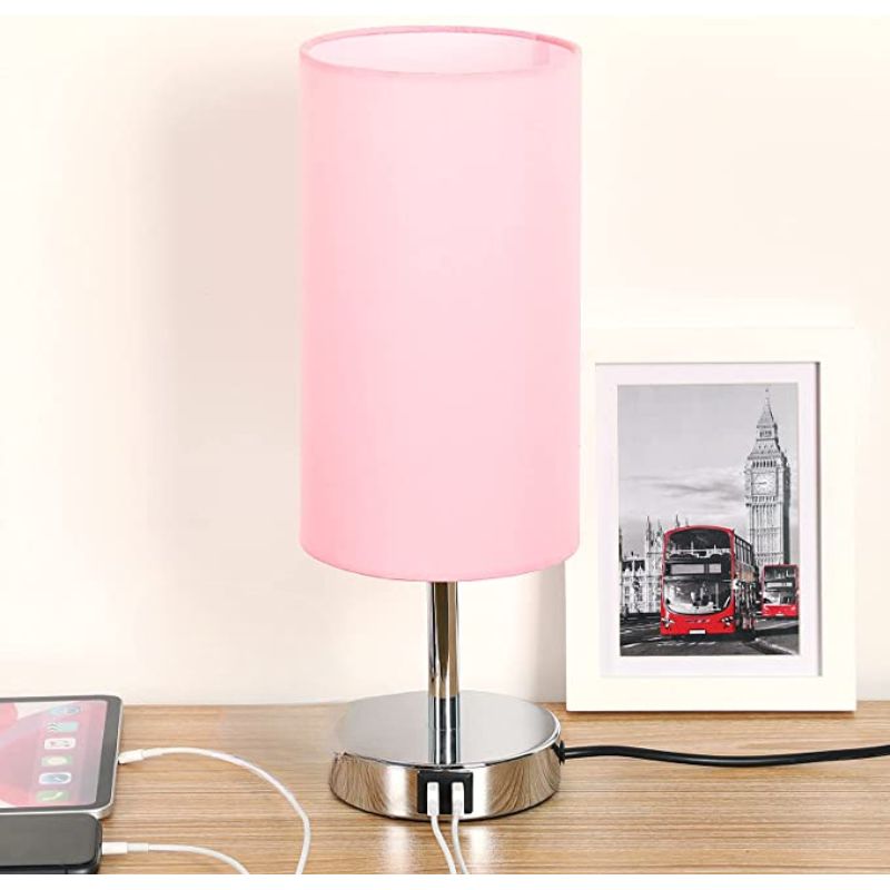 Touch Control Table Lamp - Tafellamp met USB Poorten en 3-weg Dimbare Flaxen Kap