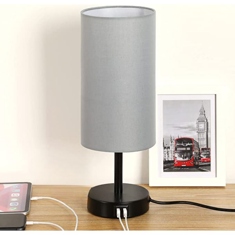 Touch Control Table Lamp - Tafellamp met USB Poorten en 3-weg Dimbare Flaxen Kap