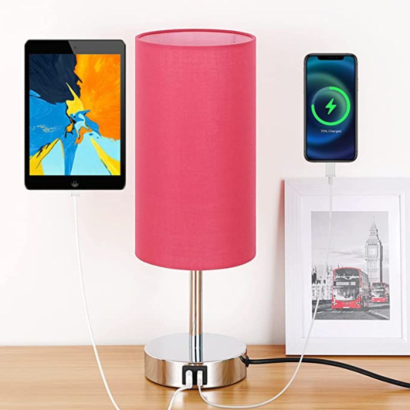 Touch Control Table Lamp - Tafellamp met USB Poorten en 3-weg Dimbare Flaxen Kap