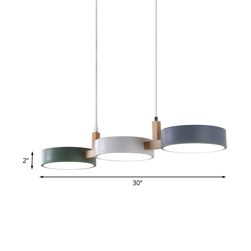 Moderne Houten Arm Hanglamp met Meerkleurige Cilinders, 3 LED Koppen