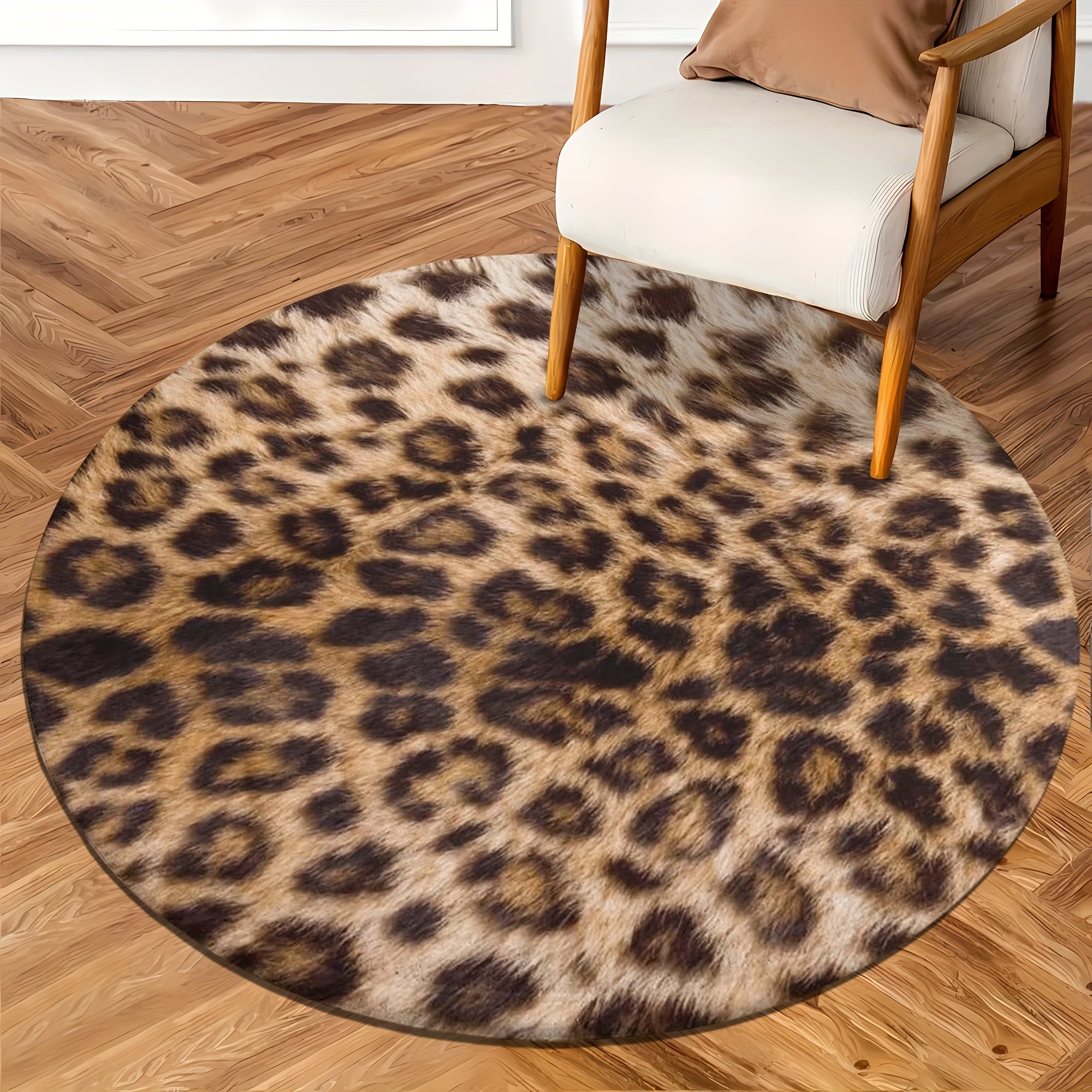 Leopard Print Ronde Vloerkleed - Zacht, Absorberend & Antislip Flanellen Mat voor Woonkamer, Slaapkamer, Hal - Wasbare Huisdecoratie